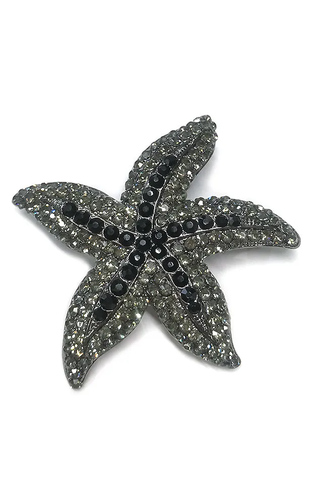 06507 Hematite Black Crystal rhinestone starfish brooch