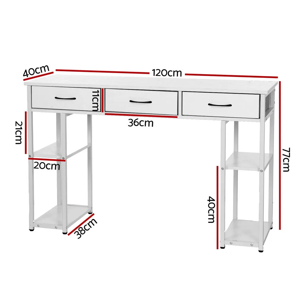 120cm Computer Desk Drawer Shelves Study Table - White