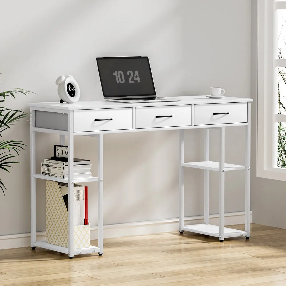 120cm Computer Desk Drawer Shelves Study Table - White