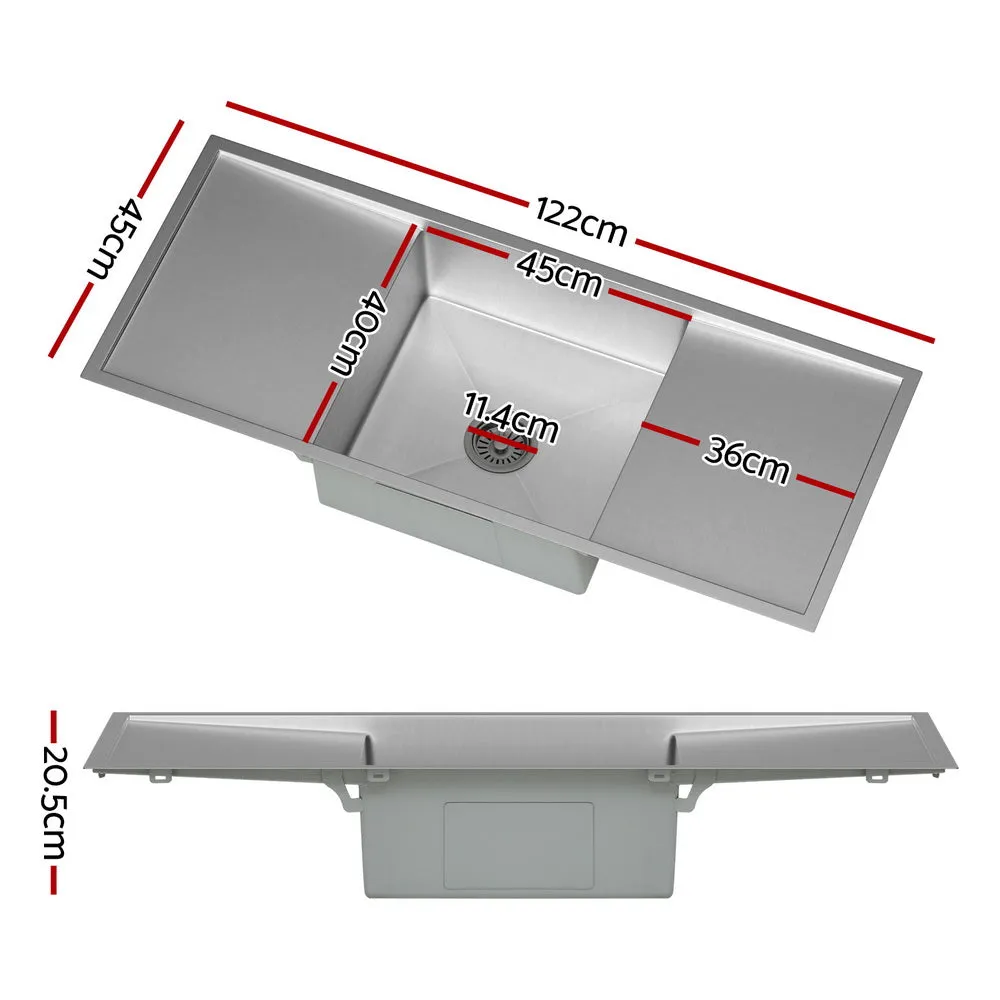 122x45cm Kitchen Sink Basin Stainless Steel Under/Top/Flush Mount Bowl