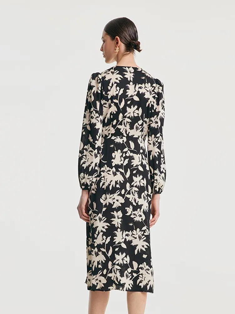 19 Momme Stretch Silk Printed Tea Break Midi Dress