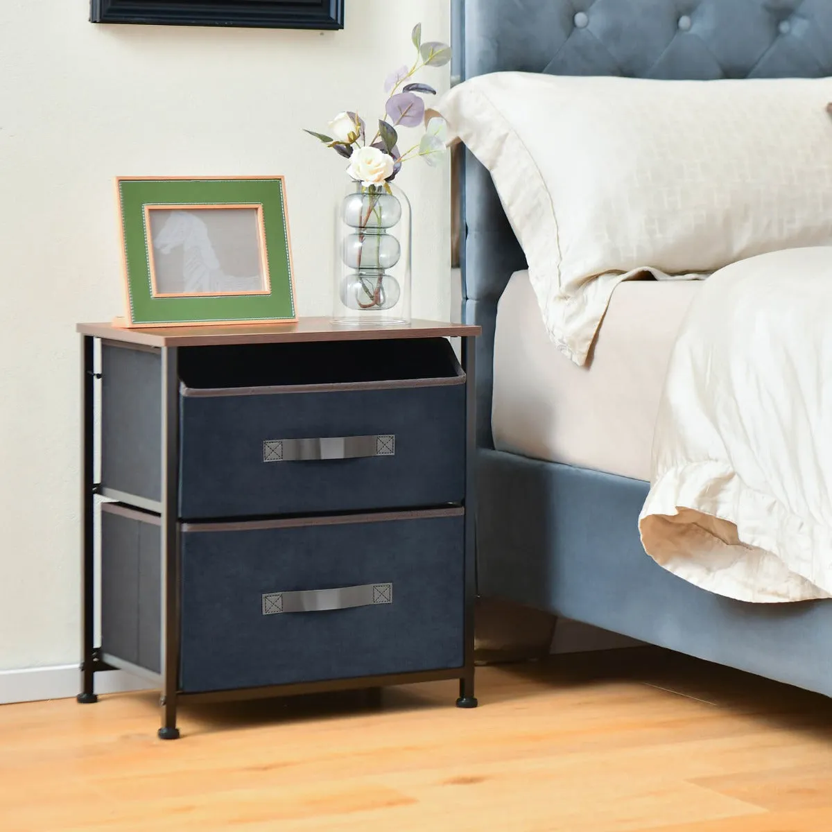 2-Drawer Industrial Nightstand with Anti-Toppling Device