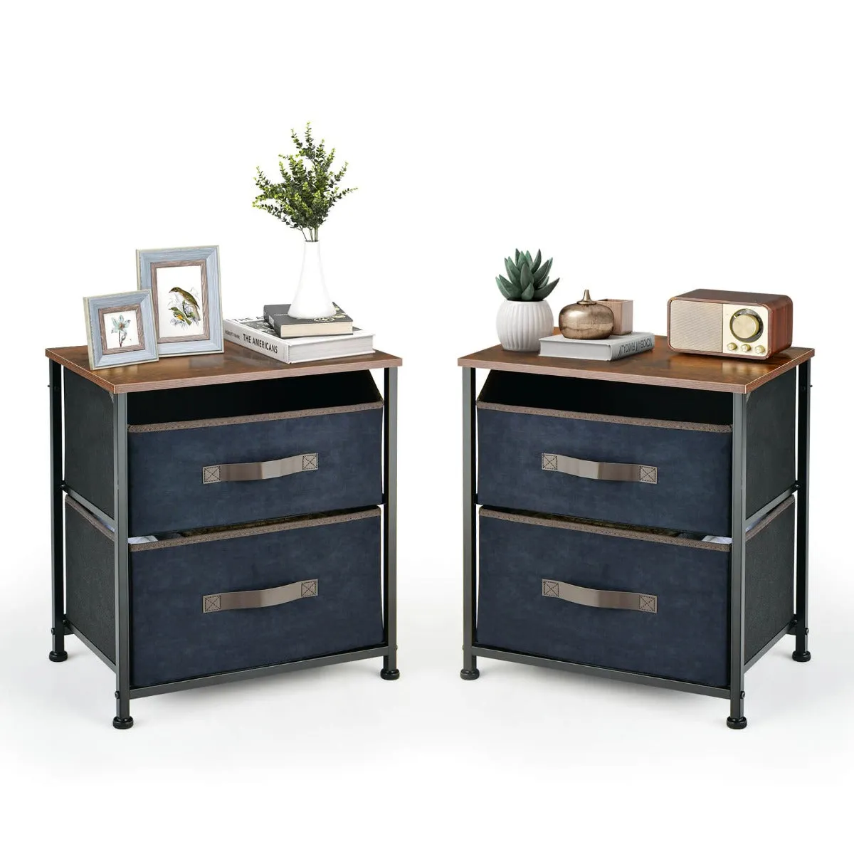 2-Drawer Industrial Nightstand with Anti-Toppling Device