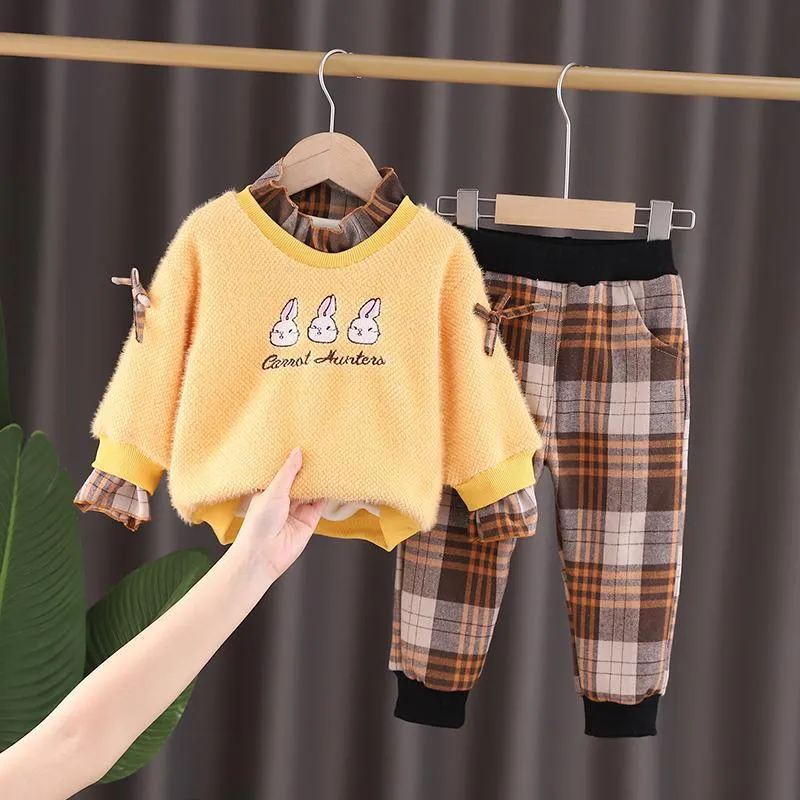 2-piece Fleece-lined Sweatshirts & Plaid Pants for Toddler Girl