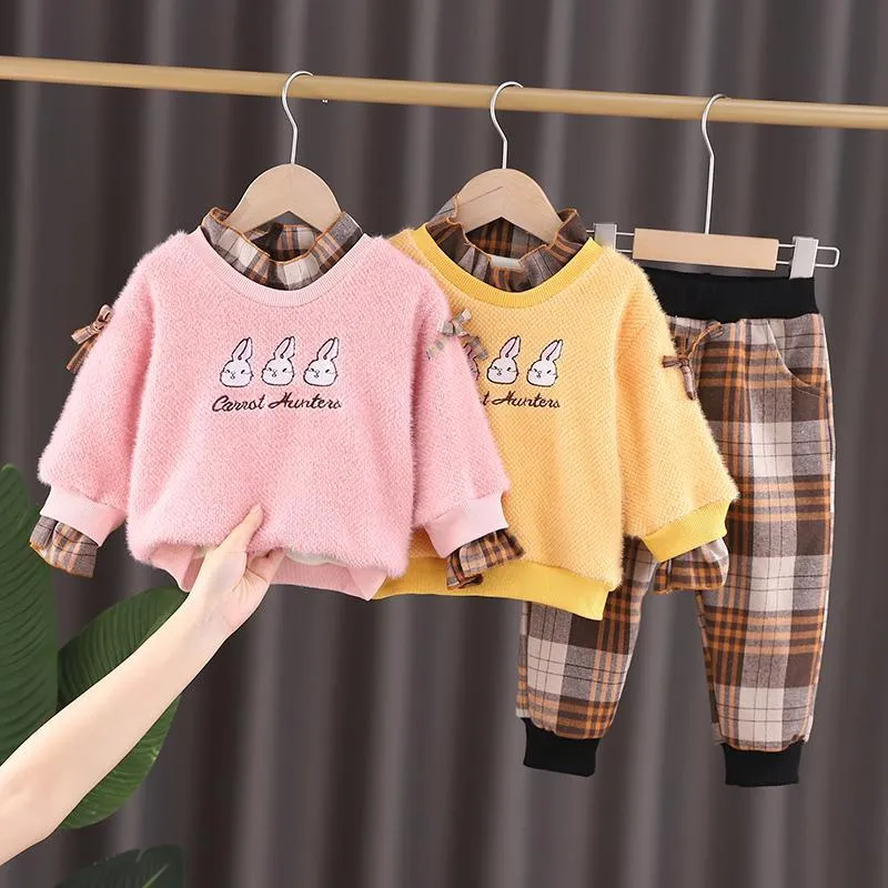 2-piece Fleece-lined Sweatshirts & Plaid Pants for Toddler Girl