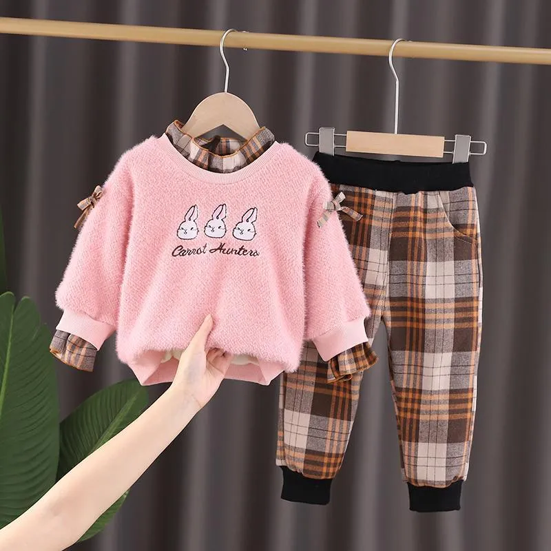 2-piece Fleece-lined Sweatshirts & Plaid Pants for Toddler Girl