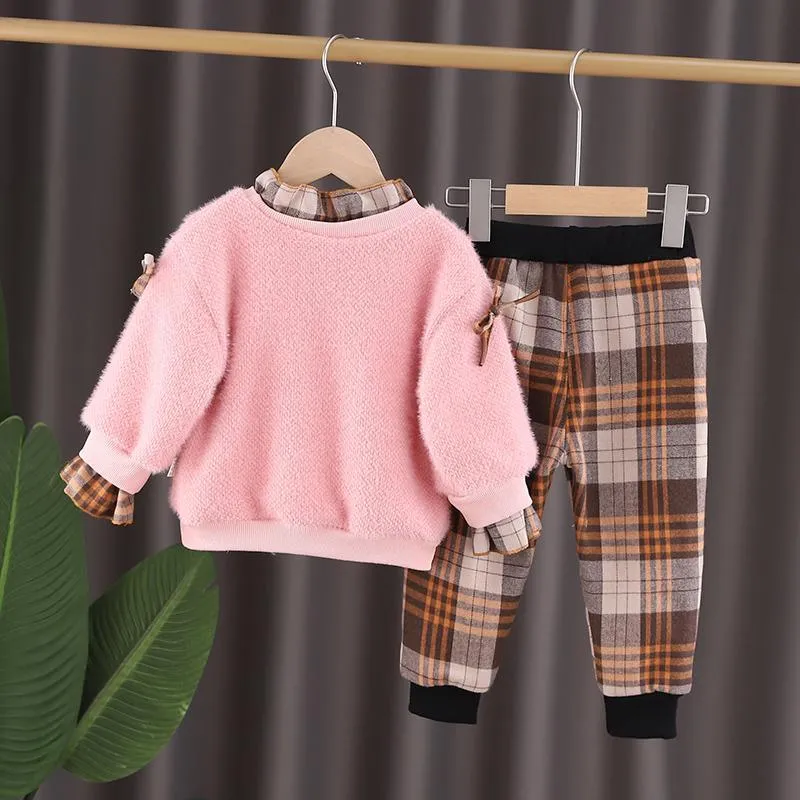 2-piece Fleece-lined Sweatshirts & Plaid Pants for Toddler Girl