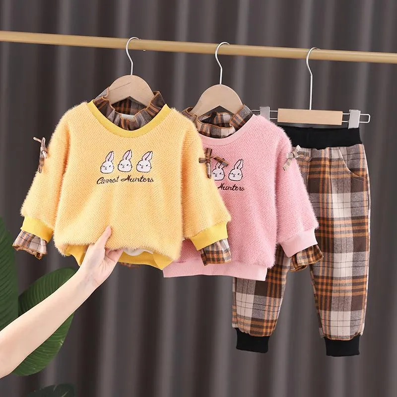 2-piece Fleece-lined Sweatshirts & Plaid Pants for Toddler Girl