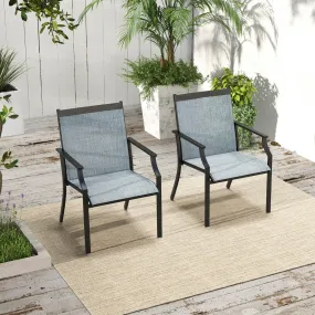 2 Piece Patio Dining Chairs with Breathable Seat and Metal Frame-Blue