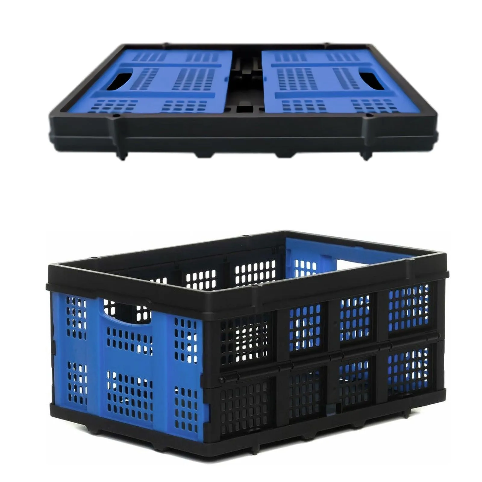 2-Tier Collapsible Cart with Crate Multi-Functional Foldable Trolley with Rolling Swivel Wheels