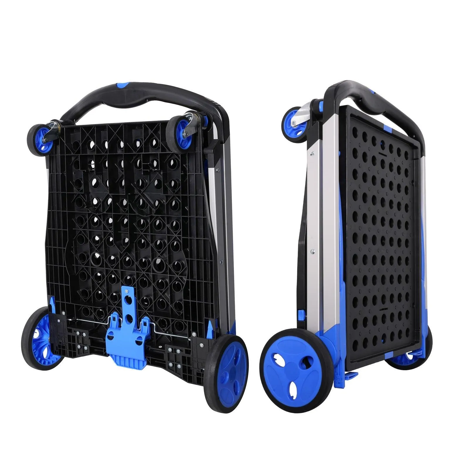 2-Tier Collapsible Cart with Crate Multi-Functional Foldable Trolley with Rolling Swivel Wheels