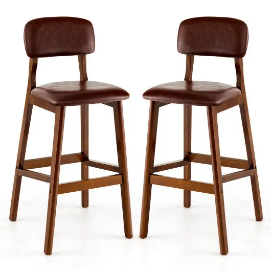 29 Inch Upholstered PU Bar Stools with Rubber Wood Legs-Set of 2