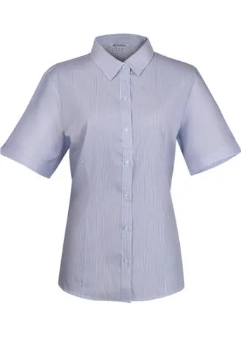 2900S Aussie Pacific Ladies Henley Striped Short Sleeve Shirt