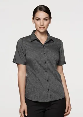 2900S Aussie Pacific Ladies Henley Striped Short Sleeve Shirt