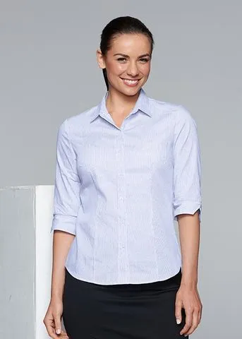 2900T Aussie Pacific Ladies Henley Striped 3/4 Sleeve Shirt