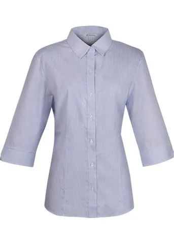 2900T Aussie Pacific Ladies Henley Striped 3/4 Sleeve Shirt