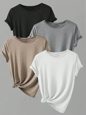 4-Pack Breathable Cotton T-Shirts | Women’s Soft Crew Neck Tees | Versatile Short Sleeves for Spring & Summer | Relaxed Fit for Everyday Comfort & Style