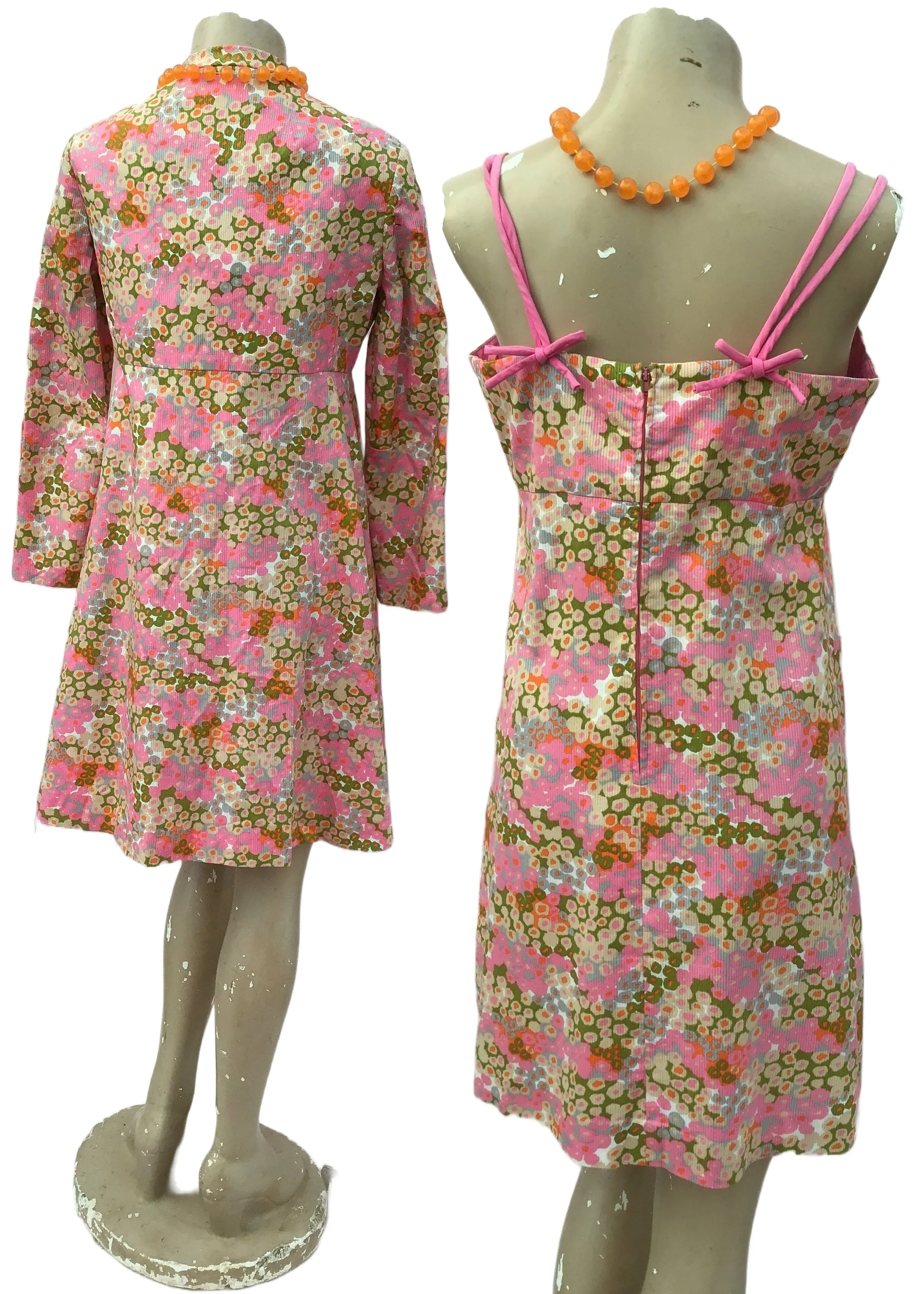 60s Pink Floral Needlecord Dress and Jacket • Mother of the Bride • Berketex