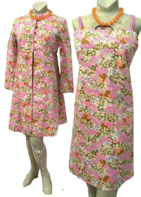 60s Pink Floral Needlecord Dress and Jacket • Mother of the Bride • Berketex