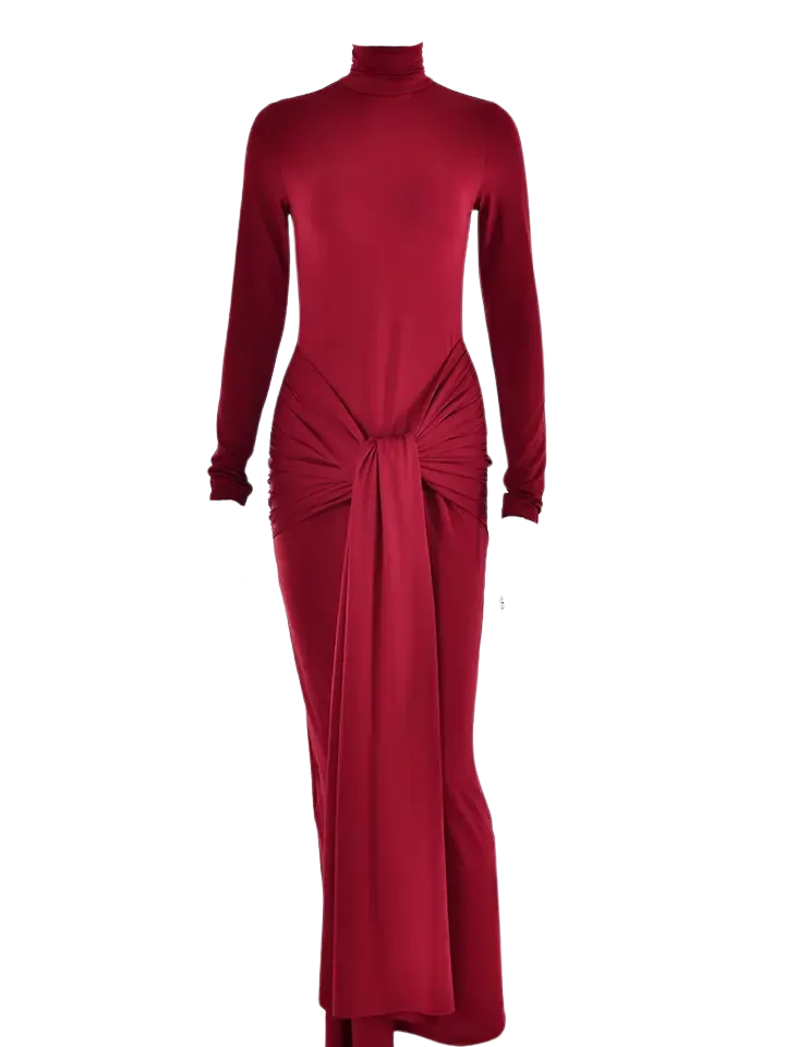 A&A Luxe High Neck Long Sleeve Maxi Bodycon Dress