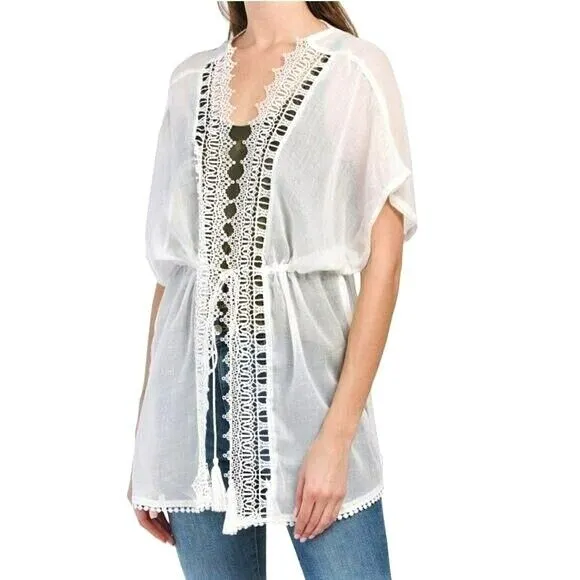 ACCESSORY STREET Island Breeze Lace Trim Glitter Tunic Topper Cover-Up