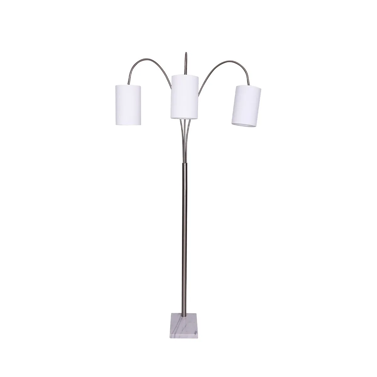 Adjustable 3-Light Arc Floor Lamp, White Marble Base, Nickel Finish