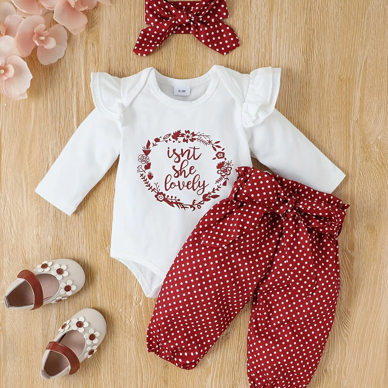 Adorable 4pc Baby Girl Outfit Set Romper Pants Headband