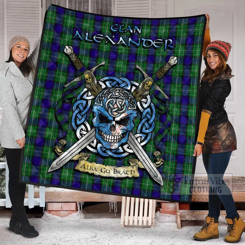 Alexander Tartan Quilt with Celtic Skull Alba Gu Brath Style