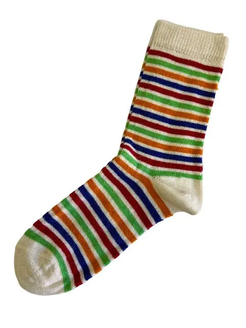 Alpaca Socks in Bamboo Summer Stripe Cream - Large