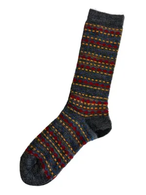 Alpaca Socks in Tribal Stripe Charcoal - Medium