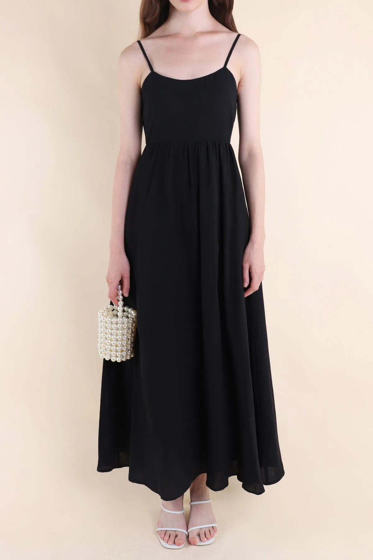 AMOUR TIE-BACK MAXI DRESS IN BLACK