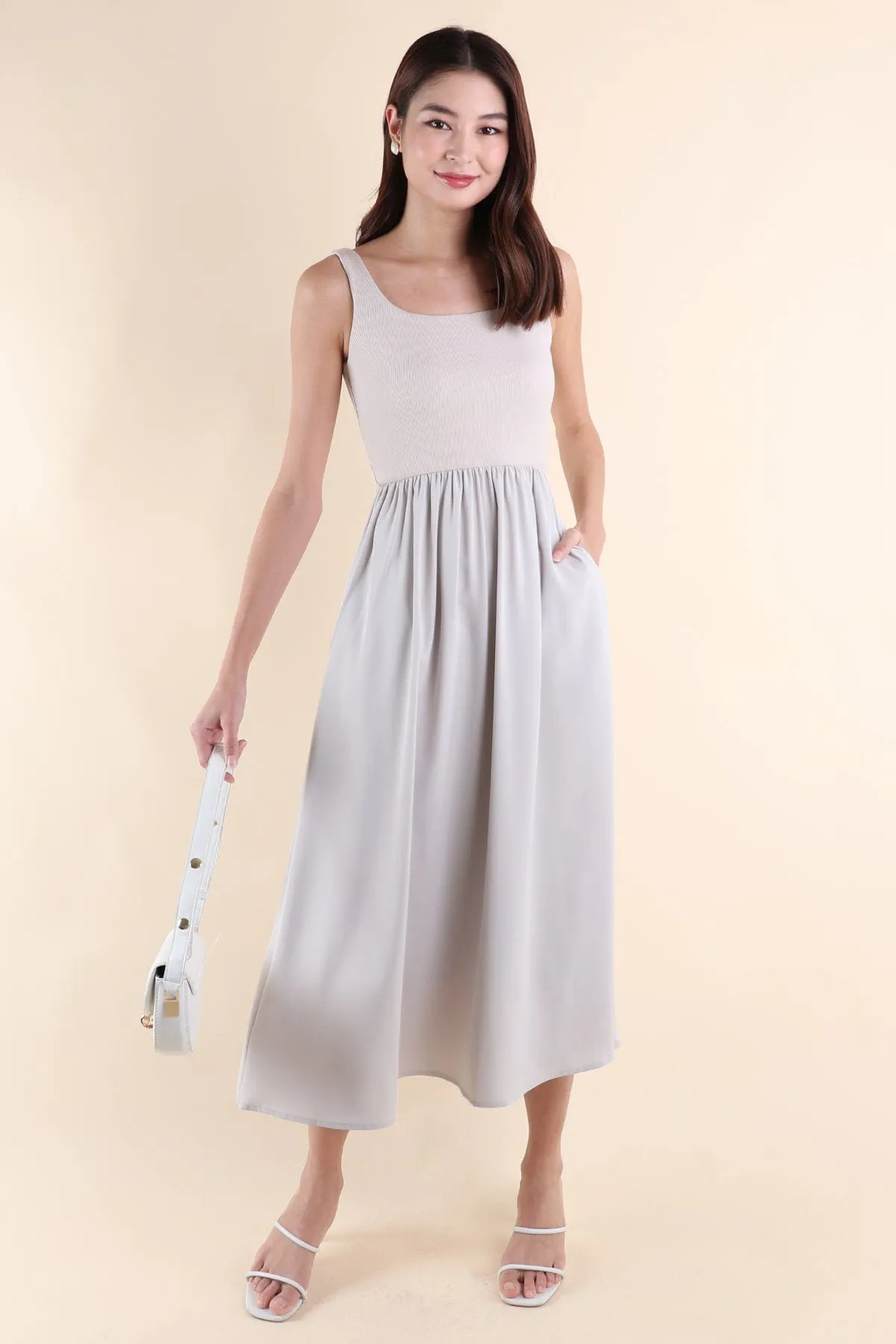 ANABELLE RIBBED MAXI DRESS IN GREIGE