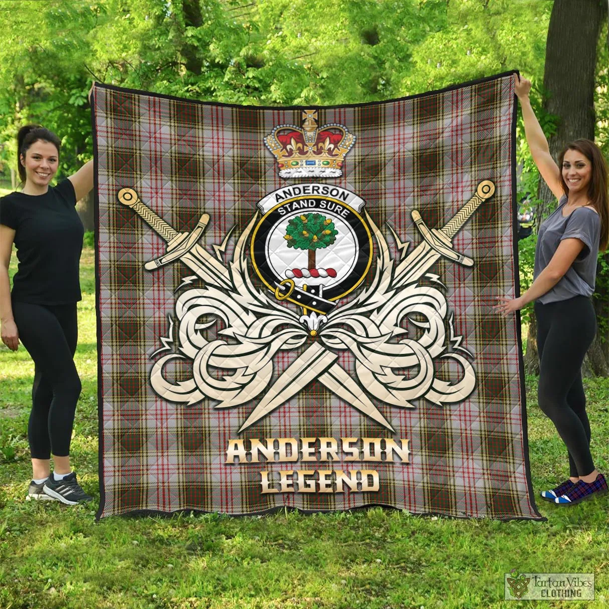 Anderson Dress Tartan Quilt with Clan Crest and the Golden Sword of Courageous Legacy