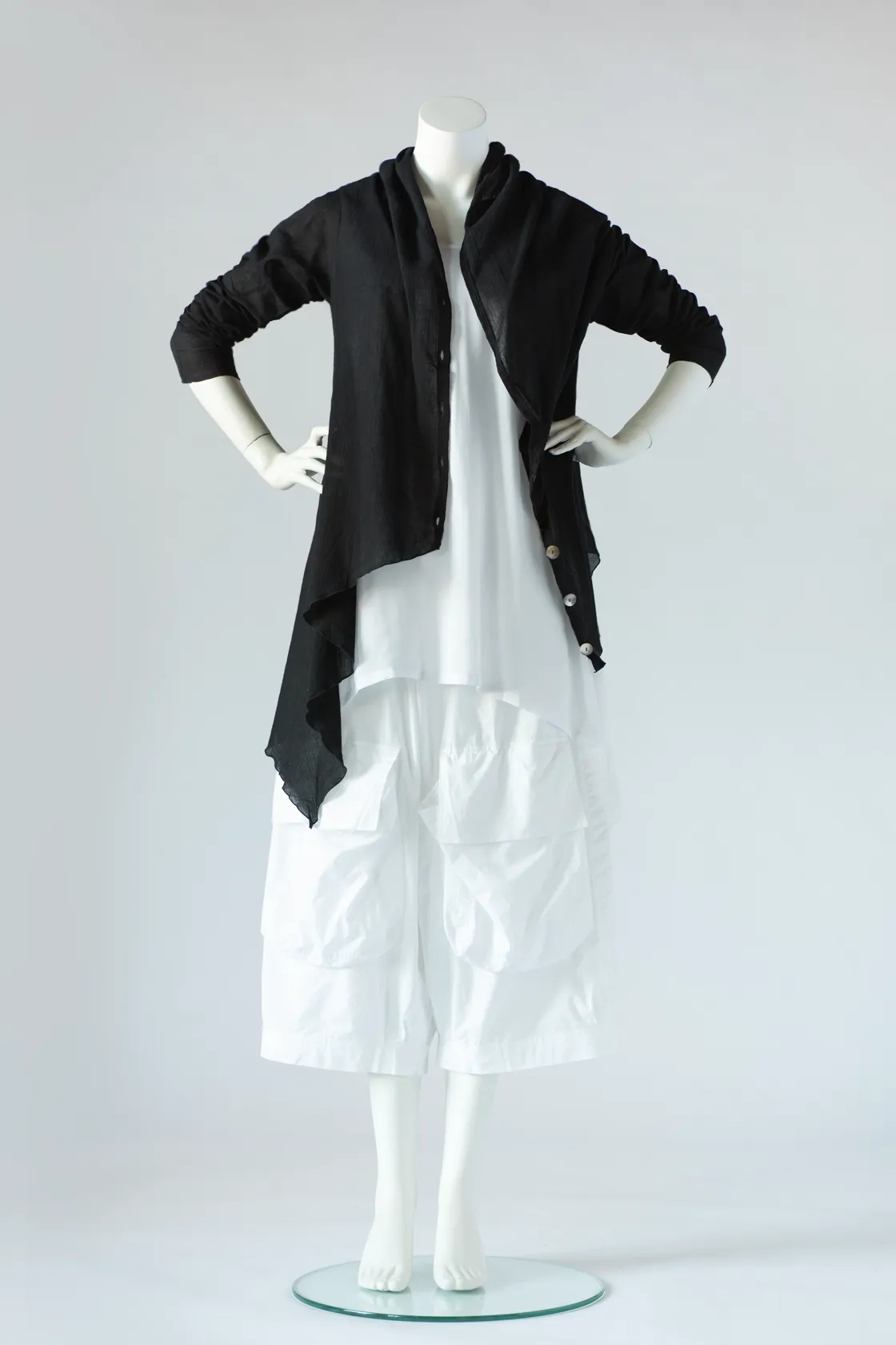 Asymmetric Jacket in Black Rafina Crinkle