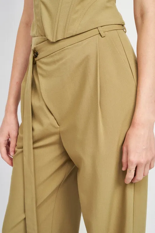 ASYMMETRICAL LONG BELT TROUSERS