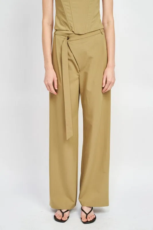 ASYMMETRICAL LONG BELT TROUSERS