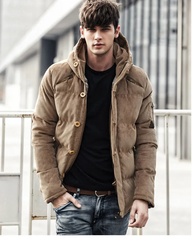 Autumn and winter men's hooded padded corduroy down cotton men's casual wild trend coat