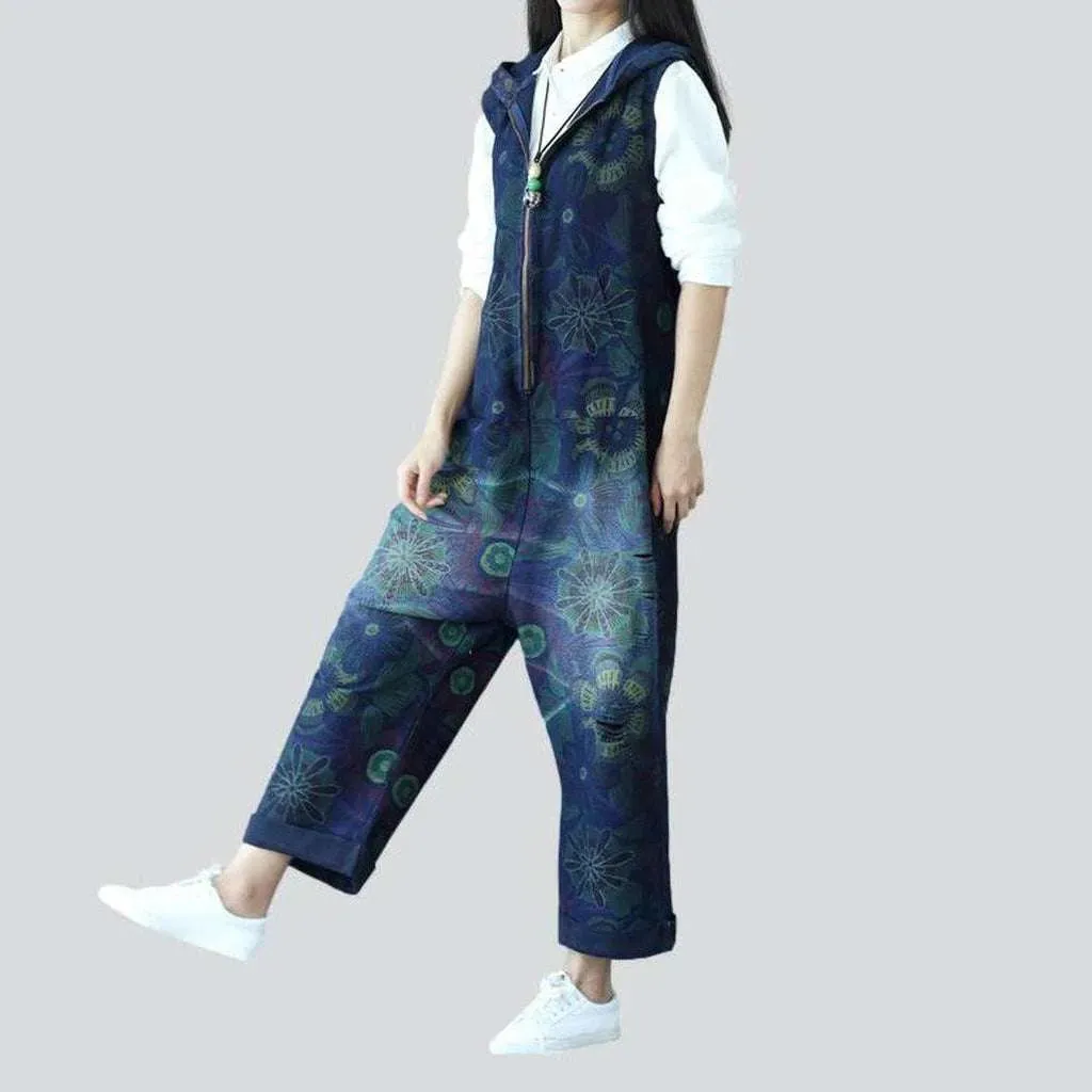 Baggy painted women's denim jumpsuit