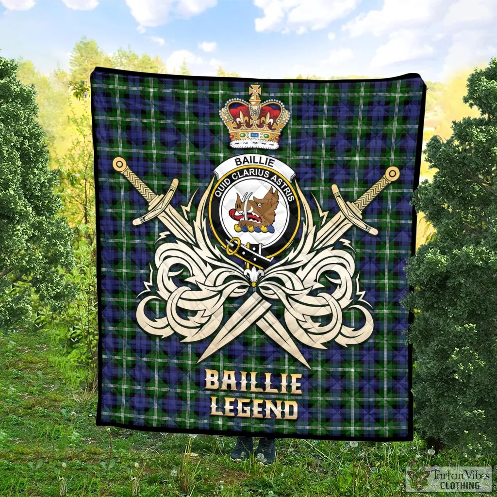 Baillie (Bailey) Tartan Quilt with Clan Crest and the Golden Sword of Courageous Legacy