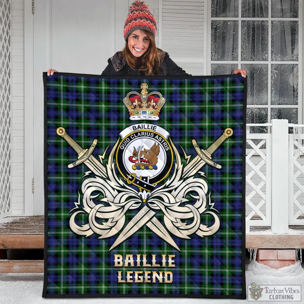 Baillie (Bailey) Tartan Quilt with Clan Crest and the Golden Sword of Courageous Legacy