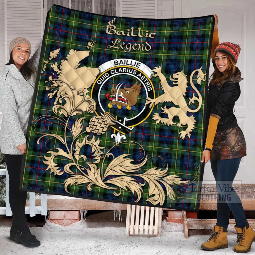 Baillie (Bailey) Tartan Quilt with Family Crest and Scottish Symbol Style