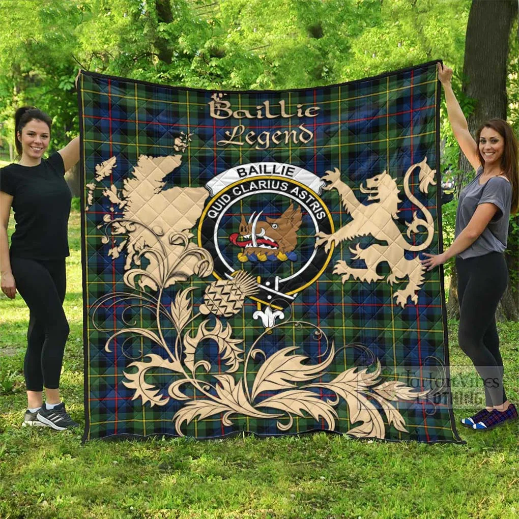 Baillie (Bailey) Tartan Quilt with Family Crest and Scottish Symbol Style