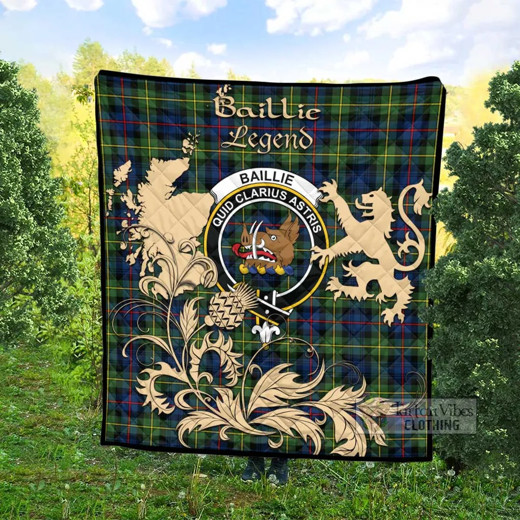 Baillie (Bailey) Tartan Quilt with Family Crest and Scottish Symbol Style