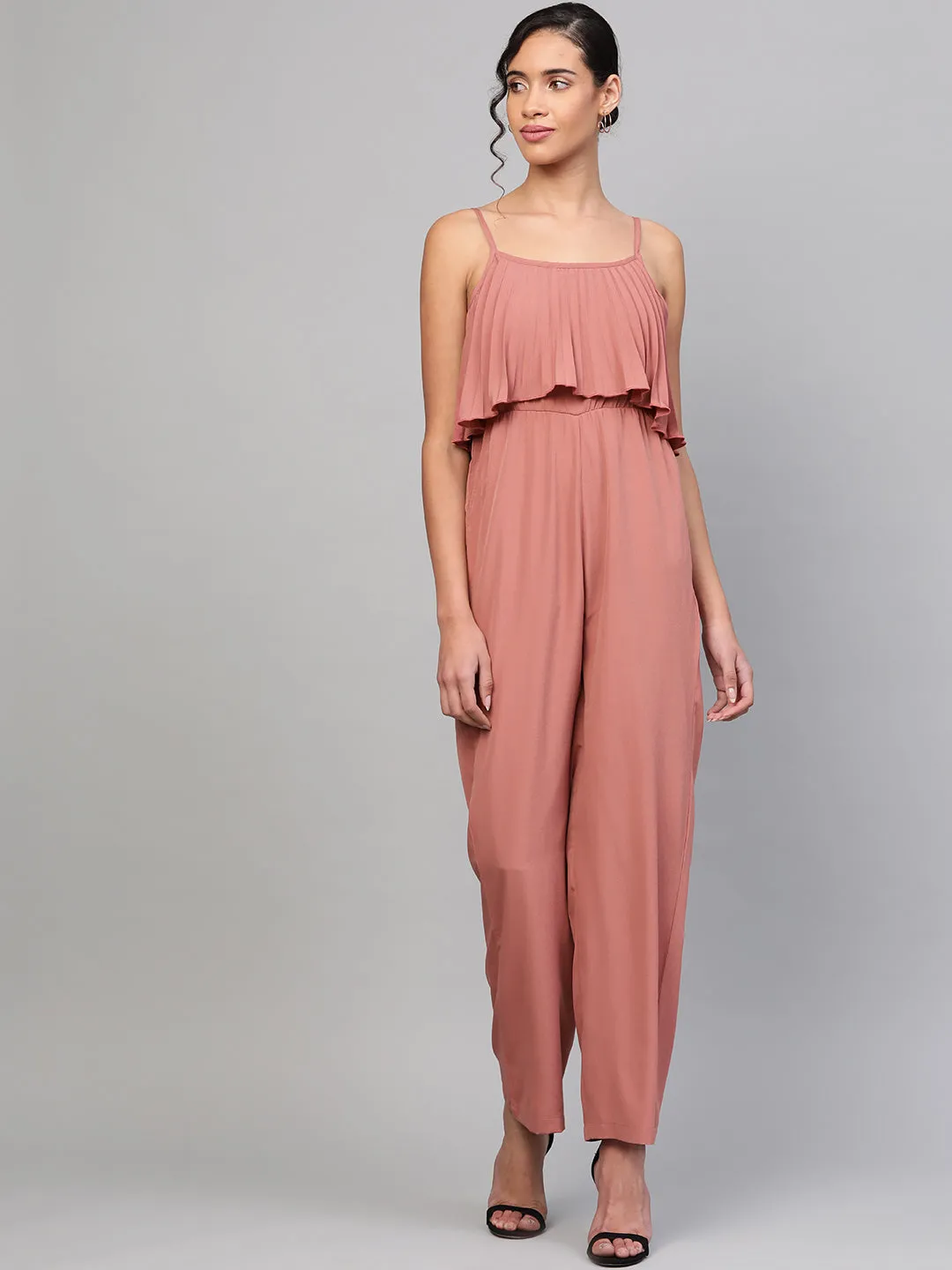 Baked Pink Pleated Palazzo Jumpsuit