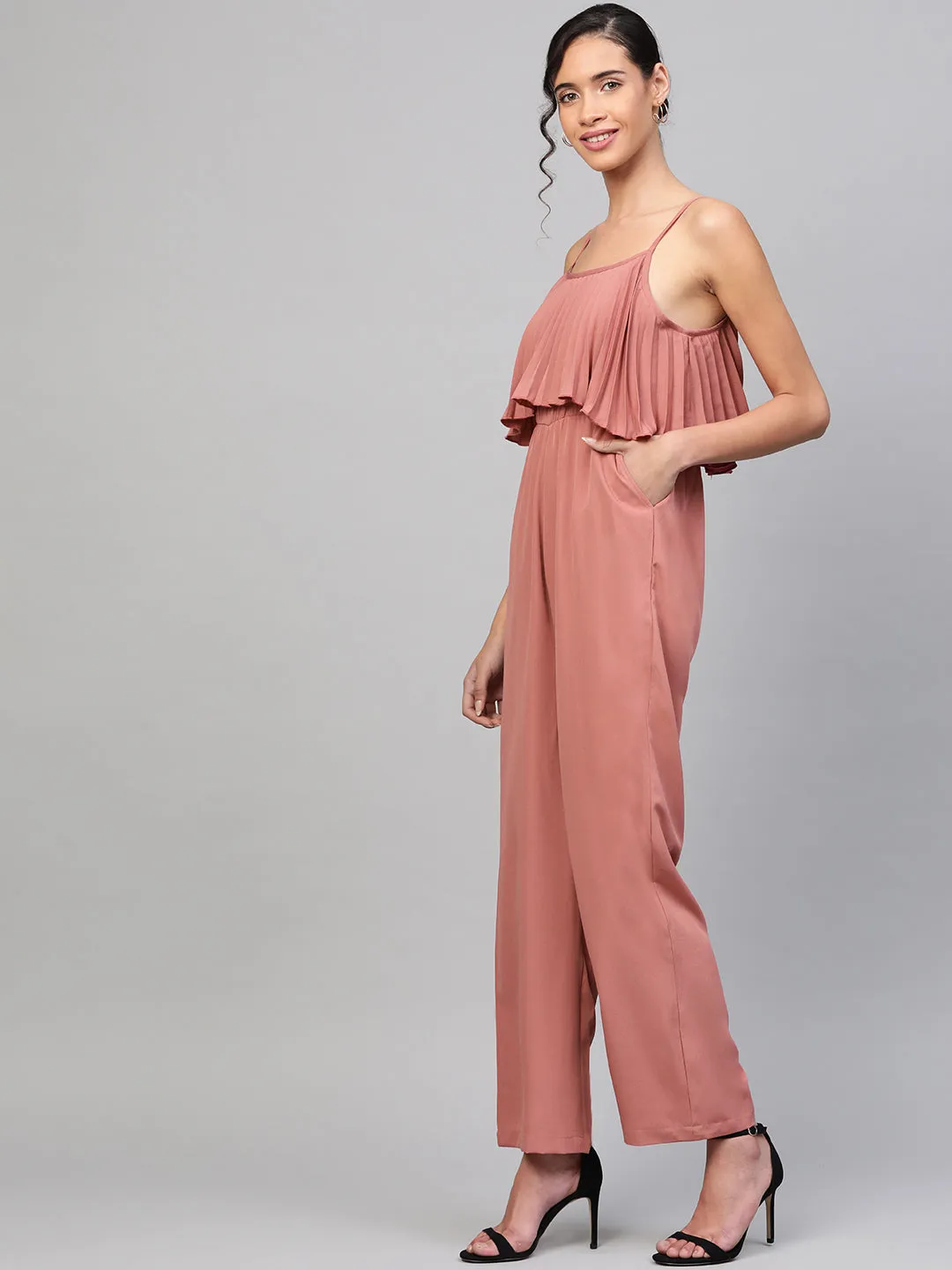 Baked Pink Pleated Palazzo Jumpsuit