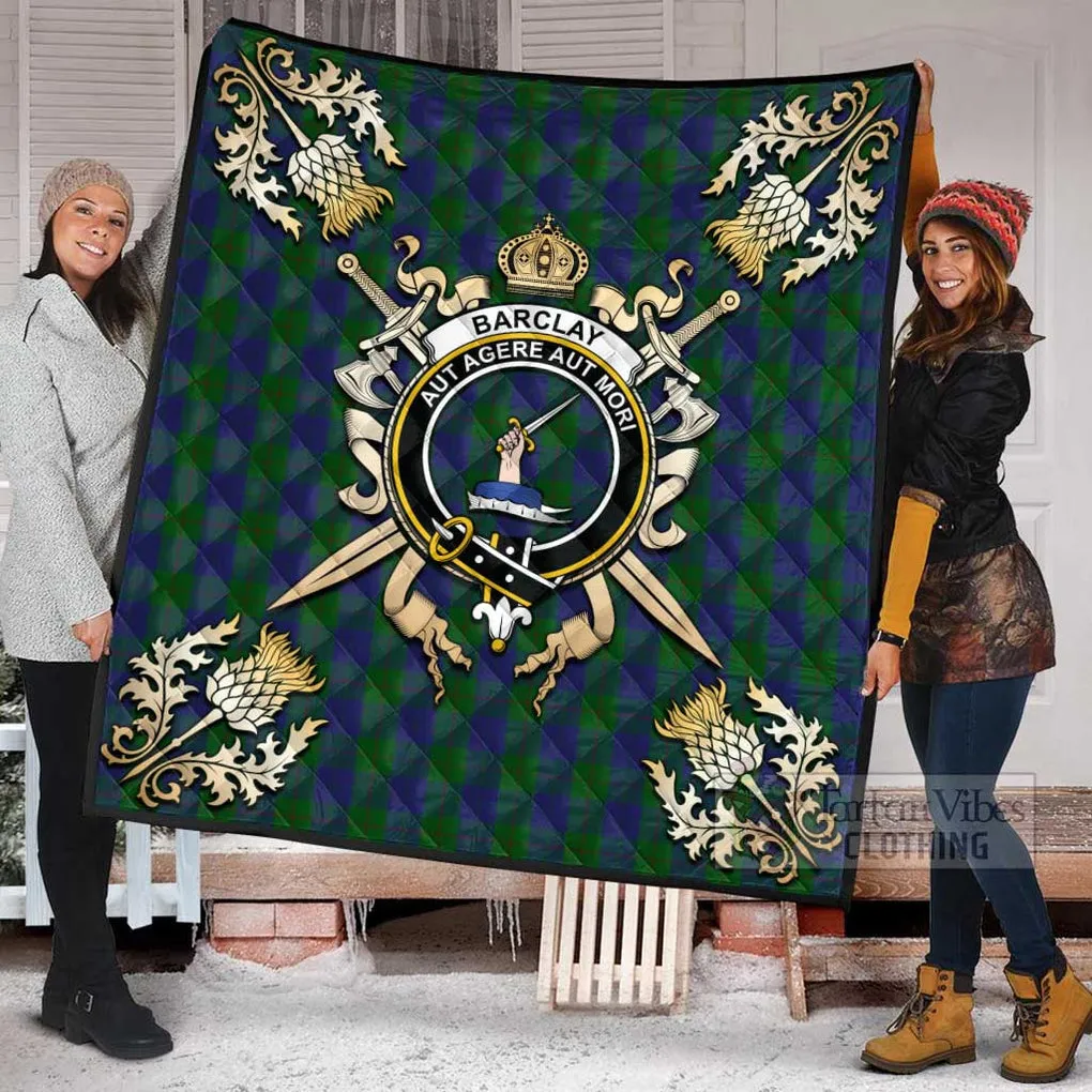 Barclay Tartan Quilt with Family Crest and Scottish Golden Courage Shield