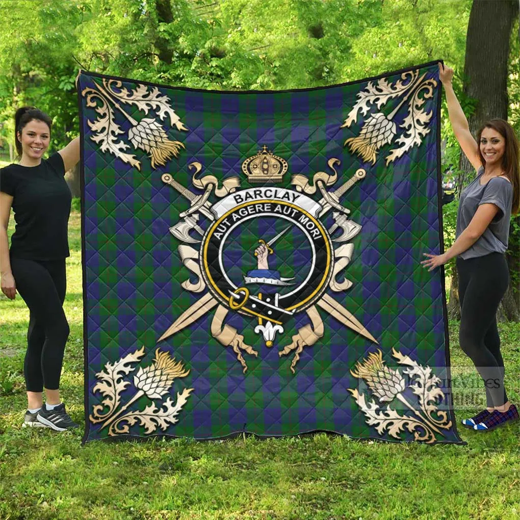 Barclay Tartan Quilt with Family Crest and Scottish Golden Courage Shield