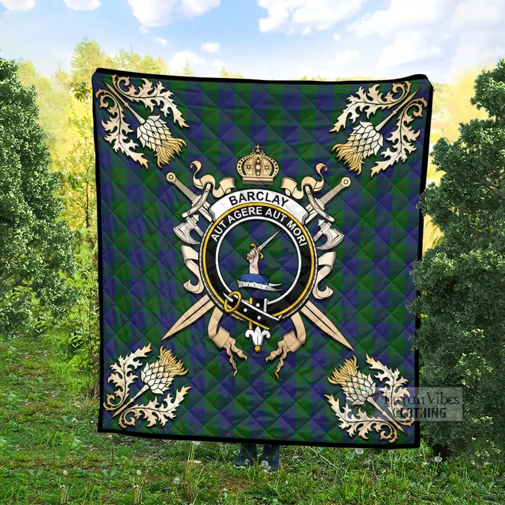 Barclay Tartan Quilt with Family Crest and Scottish Golden Courage Shield