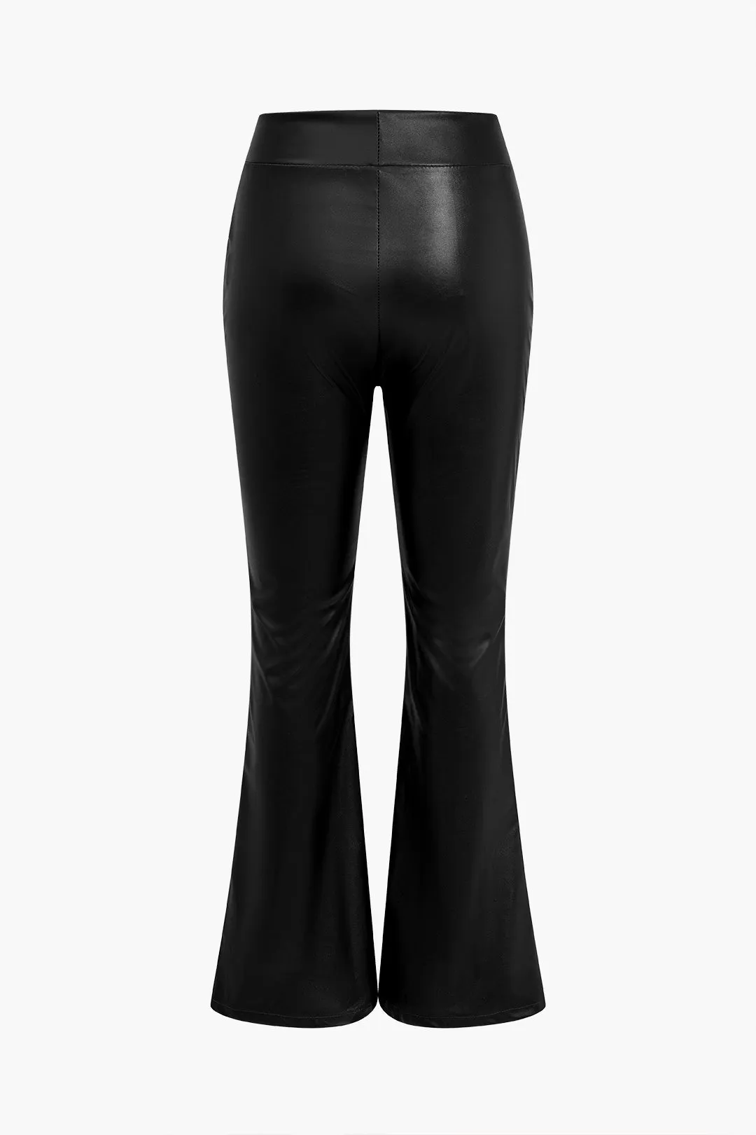 Basic Solid Pu Leather High-Waisted Flared Trousers