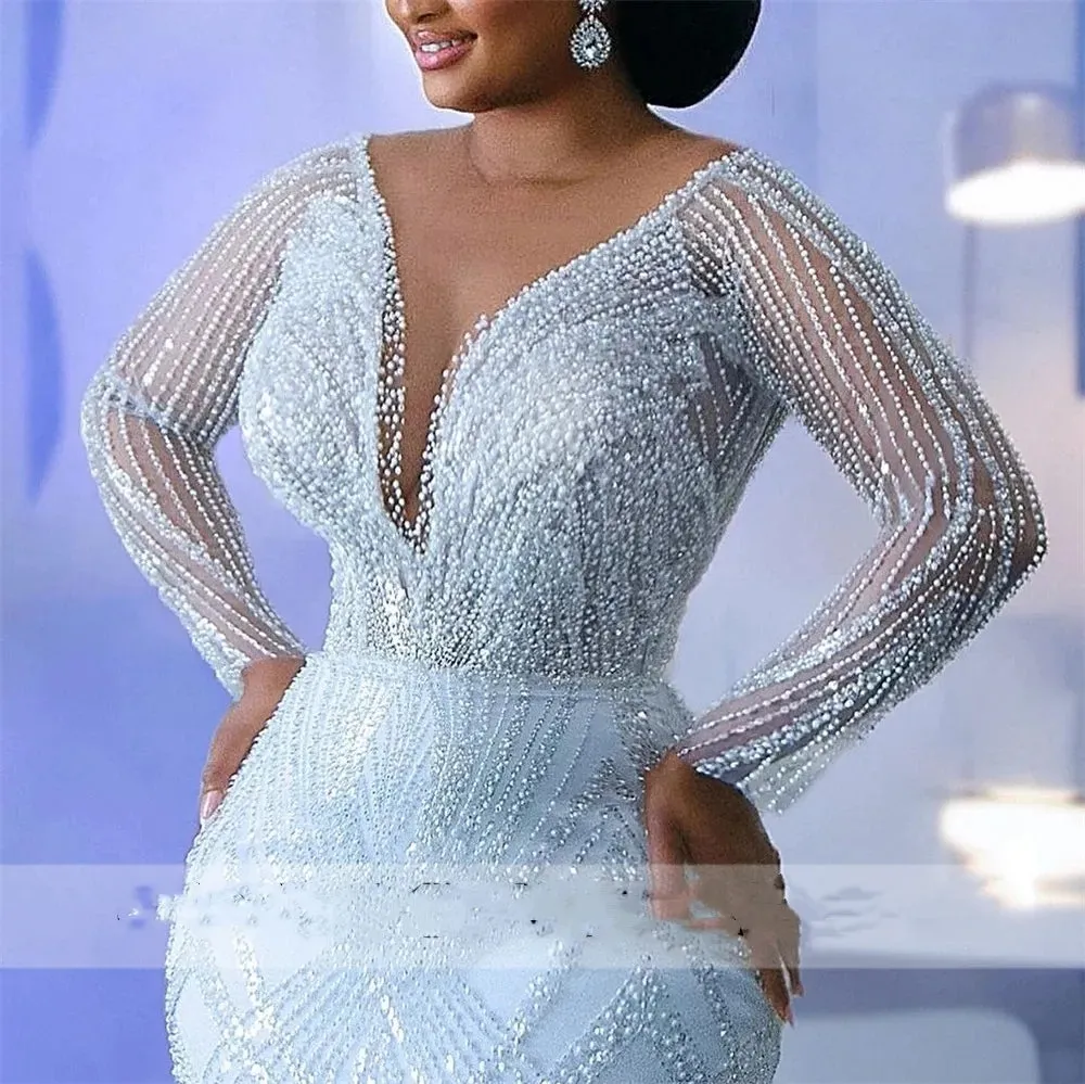 Beaded White Regina Mermaid African Wedding Dress Sexy Aso Ebi Style Engagement Gowns Special Ocn Robe De Soree 322